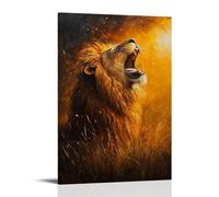 NPEJLCIGH Dipinto ad olio con animali - Leone maestoso nella luce della savana dorata, ruggente con potenza e grazia sotto il sole al tramonto decorazione moderna da appendere alla parete - Stampa