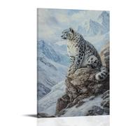 NPEJLCIGH Dipinto ad olio con animali - Leopardi delle nevi orologio silenzioso - Un misterioso predatore di montagna che esamina il suo ghiacciato dominio himalayano moderno da appendere - Stampa