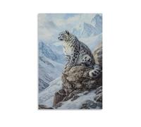 NPEJLCIGH Dipinto ad olio con animali - Leopardi delle nevi orologio silenzioso - Un misterioso predatore di montagna che esamina il suo ghiacciato dominio himalayano moderno da appendere - Stampa