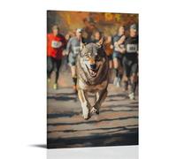 NPEJLCIGH Dipinto ad olio con animali: un lupo che corre in una maratona, zampe che martellano il marciapiede accanto ai corridori. Decorazione da parete moderna da appendere, stampa artistica da