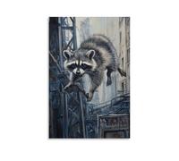 NPEJLCIGH Dipinto ad olio con animali: un procione che naviga in un percorso di parkour, saltando tra strutture urbane. Decorazione da parete moderna da appendere, stampa artistica da parete, 30 x 45