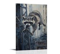 NPEJLCIGH Dipinto ad olio con animali: un procione che naviga in un percorso di parkour, saltando tra strutture urbane. Decorazione da parete moderna da appendere, stampa artistica da parete, 30 x 45