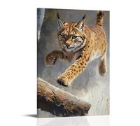 NPEJLCIGH Dipinto ad olio con animali: una lince che attraversa un percorso di fondo, agilità in mostra, decorazione da parete moderna da appendere, stampa artistica da parete, 50 x 75 cm