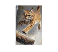 NPEJLCIGH Dipinto ad olio con animali: una lince che scorre attraverso un percorso di fondo, agilità in mostra. Decorazione da parete moderna da appendere, stampa artistica murale, 30 x 45 cm