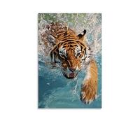 NPEJLCIGH Dipinto ad olio con animali - Una tigre che nuota in una piscina olimpionica, spruzzi d'acqua intorno. Decorazione da parete moderna da appendere, stampa artistica da parete, 60 x 90 cm