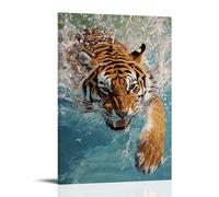 NPEJLCIGH Dipinto ad olio con animali - Una tigre che nuota in una piscina olimpionica, spruzzi d'acqua intorno. Decorazione da parete moderna da appendere, stampa artistica da parete, 60 x 90 cm
