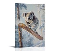 NPEJLCIGH Dipinto ad olio di un koala che fa un salto con gli sci al rallentatore, alberi sfocati sotto. Decorazione da parete moderna da appendere, stampa artistica murale, 40 x 60 cm
