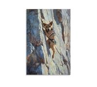 NPEJLCIGH Pittura a olio con animali di un cane che si arrampica su una faccia di pietra robusta con imbracatura e guanti. Decorazione da parete moderna da appendere - Stampa artistica murale 30 x 45