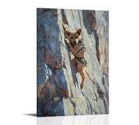 NPEJLCIGH Pittura a olio con animali di un cane che si arrampica su una faccia di pietra robusta con imbracatura e guanti. Decorazione da parete moderna da appendere - Stampa artistica murale 60 x 90