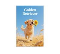 NPEJLCIGH Poster con animali, un Golden Retriever corre in un campo di grano con un girasole in bocca, luce del sole su tutto il corpo, decorazione moderna da appendere alla parete, stampa artistica