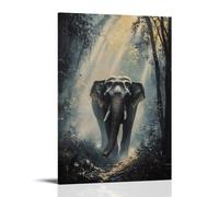 NPEJLCIGH Quadro ad olio con animali - Elefante vecchio saggio che cammina attraverso la giungla nebbiosa con raggi di sole filtra decorazione da parete moderna - Stampa artistica murale 20 x 30 cm