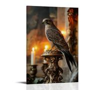 NPEJLCIGH Stampa artistica artistica da parete con ritratto dell'età dell'oro olandese di un maestoso falco appollaiato su un supporto dorato ornato e immerso in una calda candela a lume di candela