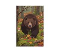 NPEJLCIGH Un orso Grizzly che cammina nel bosco, zampe che calpestano le foglie cadute decorazione da parete moderna - stampa artistica murale 30 x 45 cm
