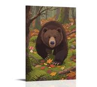 NPEJLCIGH Un orso grizzly che cammina nel bosco, zampe che calpestano le foglie cadute decorazione da parete moderna - stampa artistica murale 40 x 60 cm