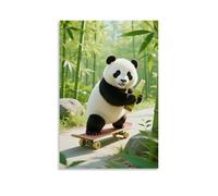 NPEJLCIGH Un panda su uno skateboard che corre giù per un pendio della foresta di bambù, il bambù spara tra le braccia oscillante decorazione da parete moderna - Stampa artistica murale 20 x 30 cm