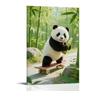 NPEJLCIGH Un panda su uno skateboard che corre giù per un pendio della foresta di bambù, il bambù spara tra le braccia oscillante decorazione da parete moderna - Stampa artistica murale 30 x 45 cm