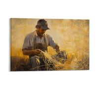 NPEJLCIGH Un pescatore stagionato che ripara le reti all'alba, colpi di olio che cattura i fili sfilacciati e la luce dorata. Decorazione da parete moderna da appendere, stampa artistica da parete, 50