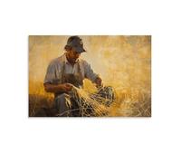 NPEJLCIGH Un pescatore stagionato che ripara le reti all'alba, colpi di olio che cattura i fili sfilacciati e la luce dorata. Decorazione da parete moderna da appendere, stampa artistica da parete, 40