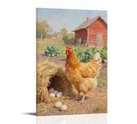 NPEJLCIGH Una gallina accanto al pollaio, stampa artistica da parete con scritta "A Hen Beside The Chicken Coop, Making Clucking Calls", 40 x 60 cm
