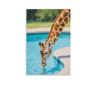 NPEJLCIGH Una giraffa si piega verso il basso, decorazione da parete moderna da appendere con acqua e piscina - stampa artistica murale 20 x 30 cm