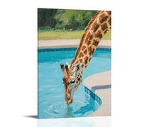 NPEJLCIGH Una giraffa si piega verso il basso, decorazione da parete moderna da appendere con acqua e piscina - stampa artistica murale 30 x 45 cm