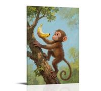 NPEJLCIGH Una piccola scimmia strappa una banana, arrampicata sulla cima degli alberi, decorazione da parete moderna da appendere - stampa artistica murale 60 x 90 cm