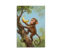 NPEJLCIGH Una piccola scimmia strappa una banana, arrampicata sulla cima degli alberi, decorazione da parete moderna - stampa artistica murale 30 x 45 cm