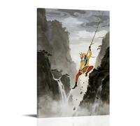 NPEJLCIGH Una scimmia dorata che oscilla attraverso un canyon, artigli che afferrano le viti, con una cascata di nuvole sotto moderna decorazione da parete da appendere - Stampa artistica murale 20 x