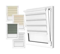 npluseins Doppia tenda avvolgibile in 4 colori e in 8 misure, con fissaggio a morsetto sul telaio della finestra e guida di supporto fissa, montaggio semplice a 3 passi, ca. 80 x 210 cm, bianco