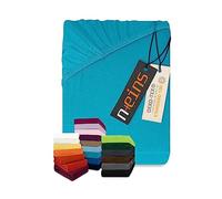 npluseins Lenzuolo con angoli elasticizzati classico in jersey, diversi colori e misure, 100% cotone, 159,192, 80-90 x 190 cm, turchese