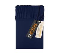 npluseins Lenzuolo in Jersey con Angoli Elasticizzati in 100% Cotone - in 22 Colori - in 6 Misure, Blu Navy, ca. 140-160 x 200 cm