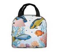 NPOREJKNGF Borsa per il pranzo colorata con motivo pesce nel mare, borsa termica leggera per conservare gli alimenti, tasca frontale da 20,3 x 12,7 cm, borsa multiuso per lavoro, all'aperto, spiaggia