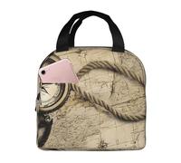 NPOREJKNGF Borsa per il pranzo con mappa della bussola con design Fullprint, borsa termica leggera per la conservazione degli alimenti, tasca frontale da 20 x 12 cm, borsa multiuso per lavoro