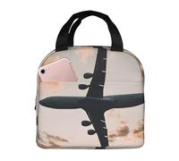 NPOREJKNGF Borsa per il pranzo con motivo aeroplano al tramonto con design Fullprint, borsa termica leggera per la conservazione degli alimenti, tasca frontale 20,3 x 12,7 cm, borsa multiuso per
