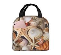 NPOREJKNGF Borsa per il pranzo con paesaggio di conchiglie sulla spiaggia con design Fullprint, borsa termica leggera per la conservazione degli alimenti, tasca frontale da 20 x 12 cm, borsa multiuso