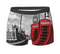 NPOREJKNGF Boxer da uomo con stampa telefonica retrò Inghilterra Regno Unito stampa telefono slip confortevole multi viso design elasticizzato biancheria intima per tutto il giorno, Nero , S