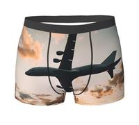 NPOREJKNGF Boxer stampati degli uomini della stampa del tramonto dell'aeroplano Slip comodo multi faccia di progettazione della biancheria intima di allungamento per tutto il giorno usura, Nero , M