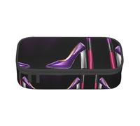 NPOREJKNGF Elegante astuccio viola con tacco alto e rossetto, con stampa completa, in tessuto Oxford resistente, multiuso, per scuola, ufficio e viaggio, Nero , Taglia unica, Organizer per borse