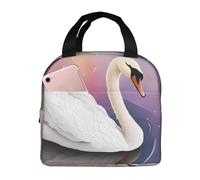 NPOREJKNGF White Swan - Borsa per il pranzo con design Fullprint, borsa termica leggera per conservare gli alimenti, tasca frontale da 20,3 x 12,7 cm, borsa multiuso per lavoro, attività all'aperto