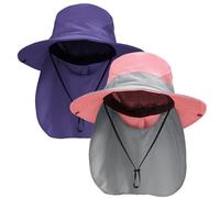 NPQQUAN Cappelli da sole per uomo e donna con patta per il collo, protezione UV UPF 50+, a tesa larga, cappello da pescatore, safari, escursionismo, pesca, Rosa/Grigio+Viola (Foro per coda di pane),
