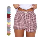 NPSMOPC Womens Y2k Lounge Shorts Cute Soft Plaid Boxer Shorts for Women Plaid Print Button Front Pajama Bottoms Boxer (Deep Red,Small)