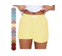 NPSMOPC Womens Y2k Lounge Shorts Cute Soft Plaid Boxer Shorts for Women Plaid Print Button Front Pajama Bottoms Boxer (Yellow A,Small)
