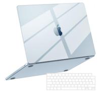 NPUOLS Custodia Protettiva Cover per MacBook Air 13,6 Pollici M4 M3 M2 2025-2022 A3240 A3113 A2681, Superficie Liscia Rigide Protection Custodia e Ultra Sottile UE Tastiera Cover, Cristallo Celeste