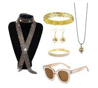 NPXUAMTJ 1950 1960 1970 80 Donne Discoteche Costume Set Lady Discos Accessori Orecchini Occhiali Da Sole Paillettes Fascia Neacklace Discoteca Costumi