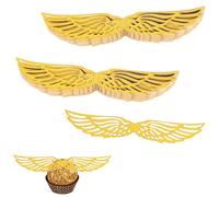 NQEUEPN 50 Pezzi Cake Topper Wings, Decorazione per Cupcake Ali Dorate con 50 Colla Erogatrice Topper per Cupcake Dorati per Compleanno Matrimonio Bomboniera per Feste