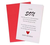 NQEUEPN Biglietti d'Auguri per Figlio, per Mio Figlio Biglietto di Buon Compleanno con Busta per Figliastro Adulto Unico Biglietto Regalo di Compleanno da Mamma Papà Genitori (20,7x13,5cm)