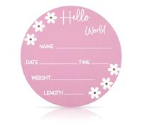 NQEUEPN Cartello Annuncio Bambino, 15cm Targa in Legno Hello World Bambino con Margherite Carte Mesi Legno per Bambini per Oggetti Fotografici Neonati Regali Baby Shower Ospedaliero (Rosa Rossa)