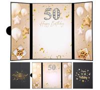 NQEUEPN Libro degli Ospiti per Il 50° Compleanno, Decorazioni per la Festa del 50° Compleanno Libro delle Firme per Il 50° Compleanno in Nero e Oro per Donne Uomini Regali per Il 50° Compleanno