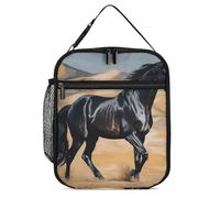 NQHJT Borsa per il pranzo a forma di cavallo arabo nero per donne e uomini, isolata, a prova di perdite, borsa per il pranzo per ufficio e spiaggia