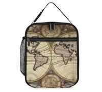 NQHJT Borsa per il pranzo con mappa antica del mondo, per donne e uomini, isolata, a prova di perdite, borsa tote per ufficio e spiaggia